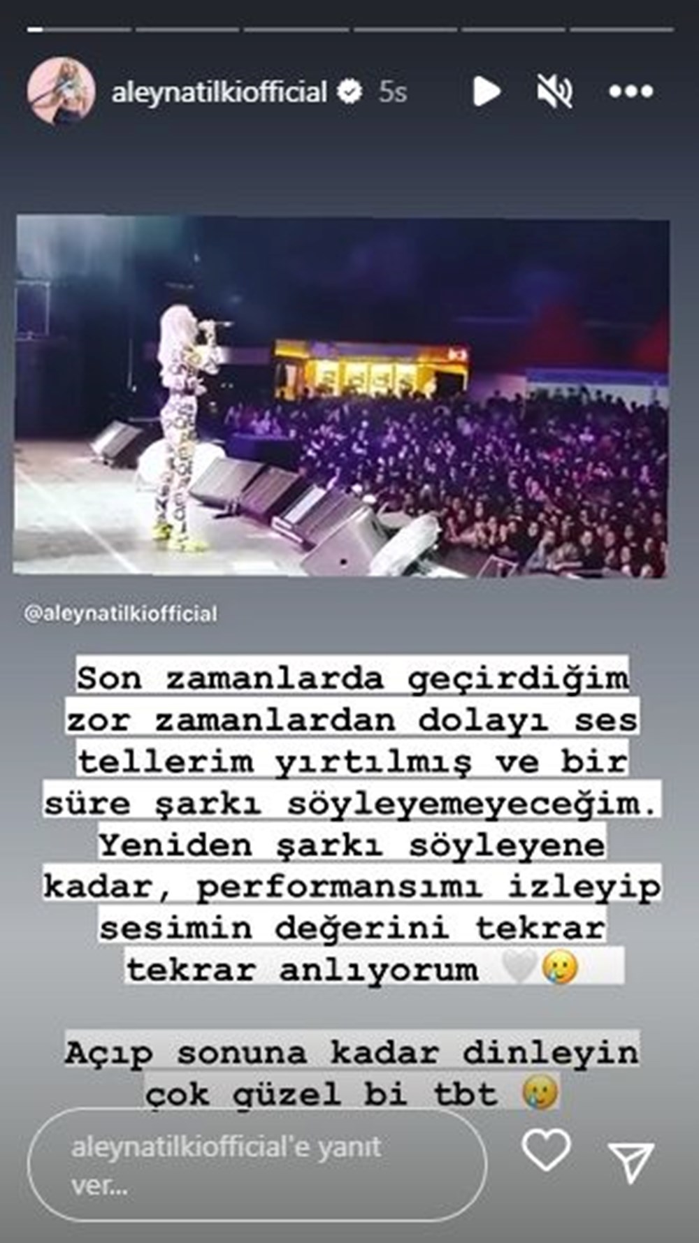 Aleyna Tilki sosyal medyadan duyurdu: Bir süre şarkı söyleyemeyeceğim - 3