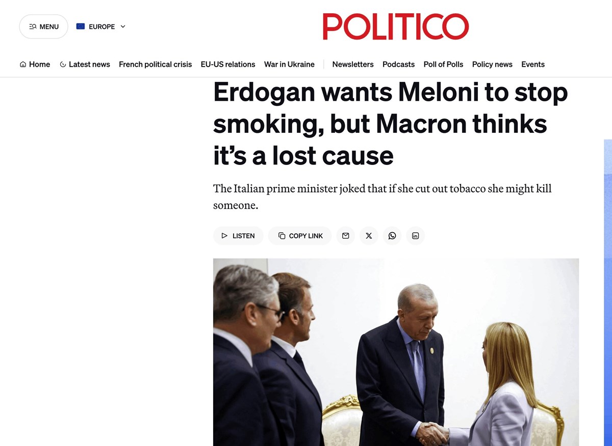 Erdoğan ve Meloni arasındaki diyalog Politico Erdoğan ve Meloni arasındaki diyalog Politico