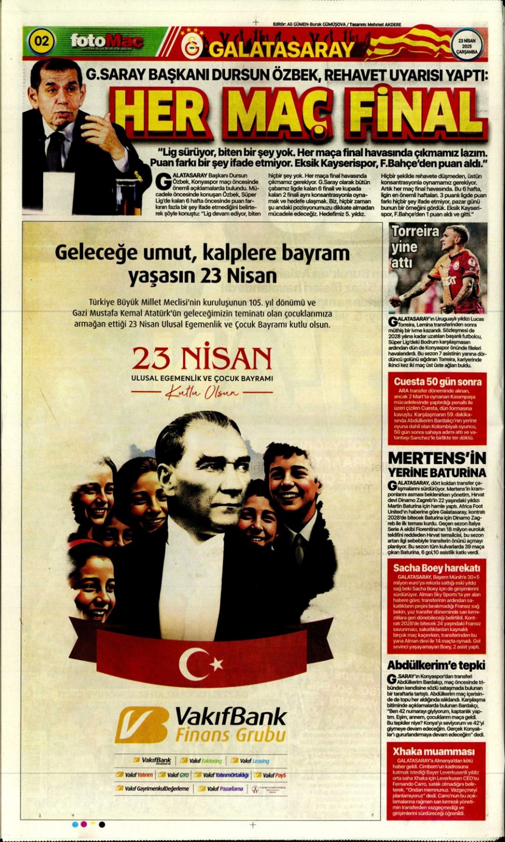 "Aslan finale kükredi" (23 Nisan 2025 spor manşetleri) - 13