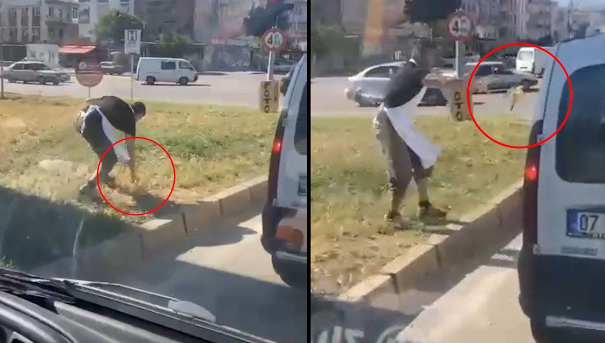 Trafikte yere atılan muz kabuklarını böyle iade etti!