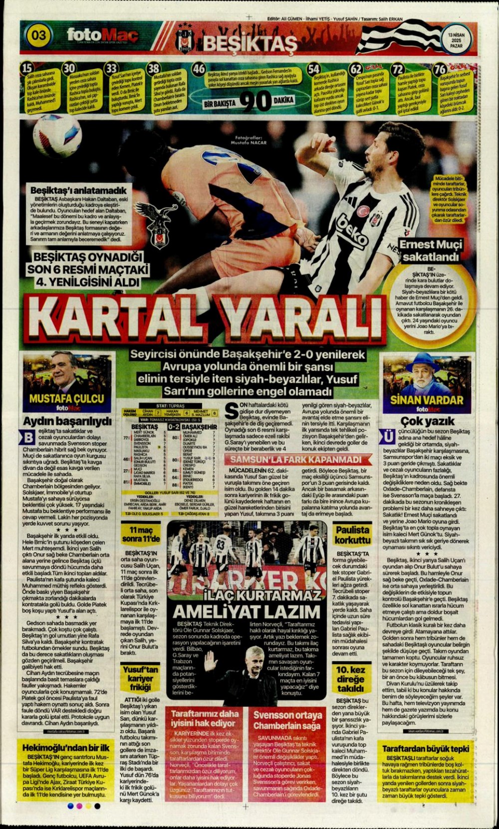 "Kartal ağır yaralı" (13 Nisan 2025 spor manşetleri) - 13