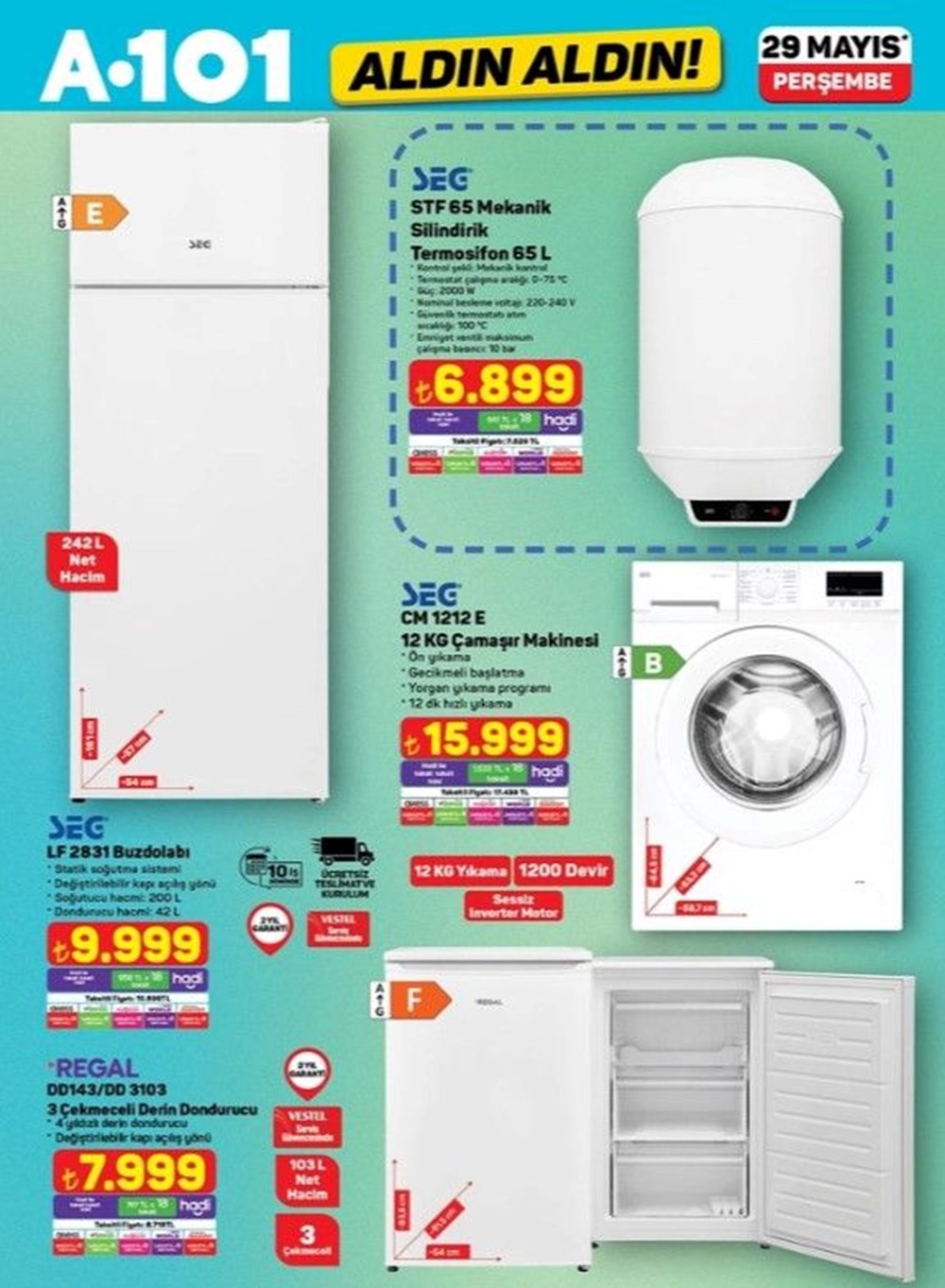 A101'e bayram geldi! A101 aktüel katalog 29 Mayıs: A101 marketlerde yeni haftada; Kule parti hoparlörü, bisiklet, termosifon, halı yıkama makinesi, kamp çadırı çeşitleri satışta - 7