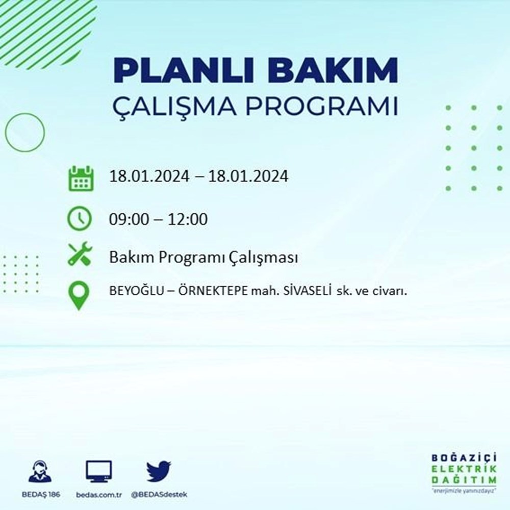 İstanbul'un 17 ilçesinde elektrik kesintisi: Elektrikler ne zaman gelecek? (18 Ocak BEDAŞ kesinti programı) - 18