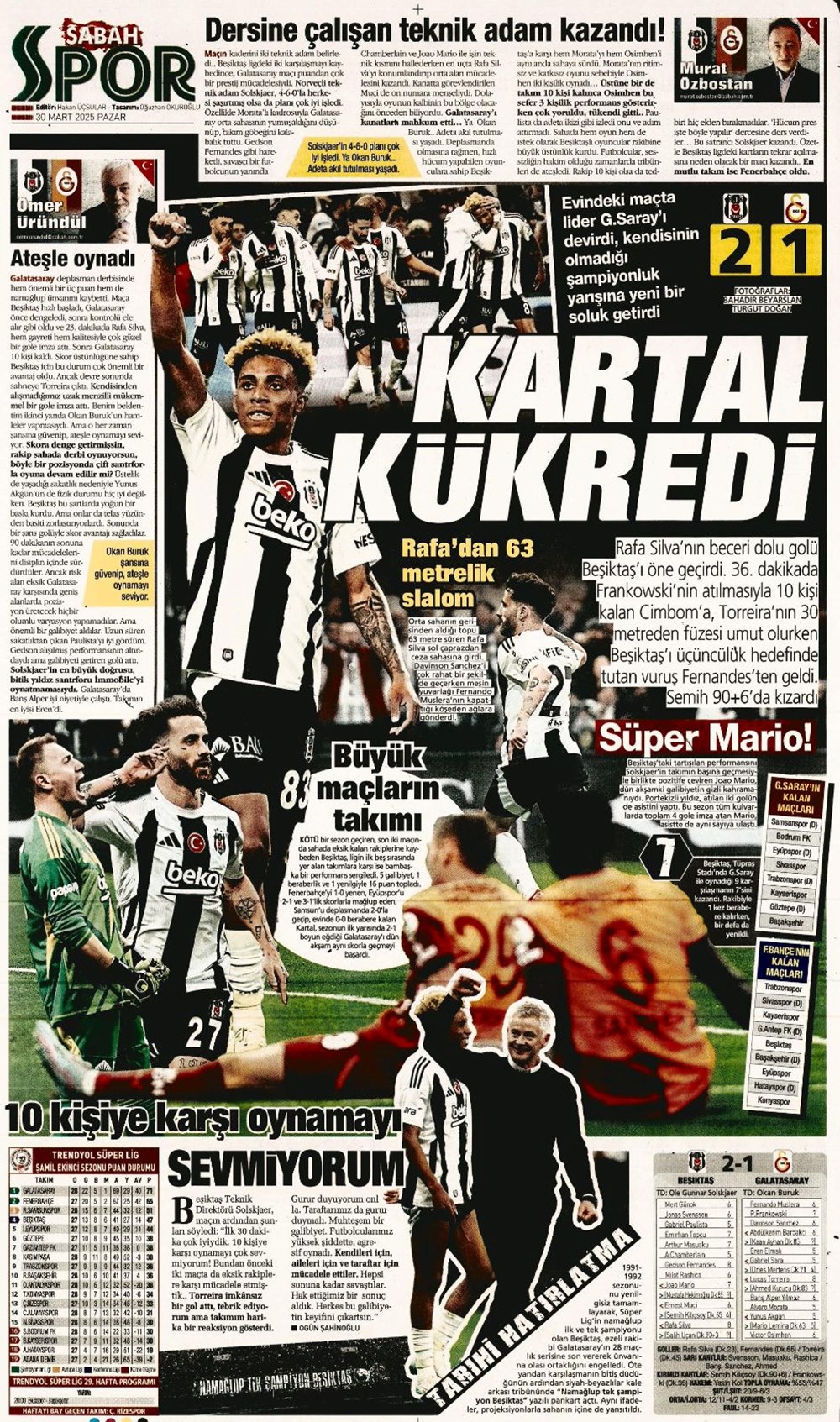 "Zirveye Kartal pençesi" (30 Mart 2025 spor manşetleri) - 7
