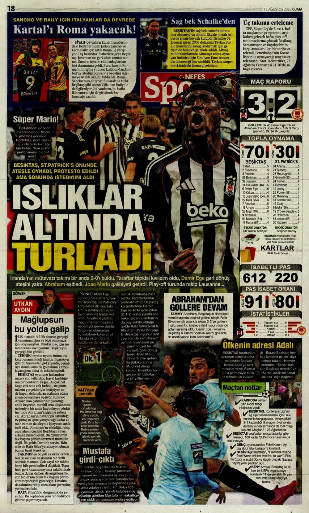 "Kabustan zafere" (15 Ağustos spor manşetleri) - 12