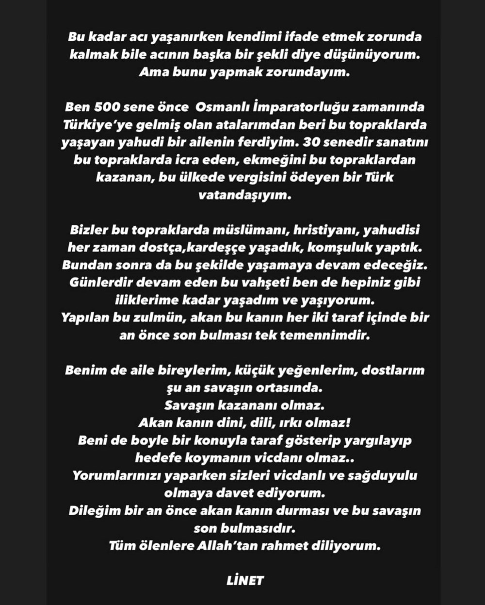 Mesajıyla tepki gören Linet açıklama yaptı - 5