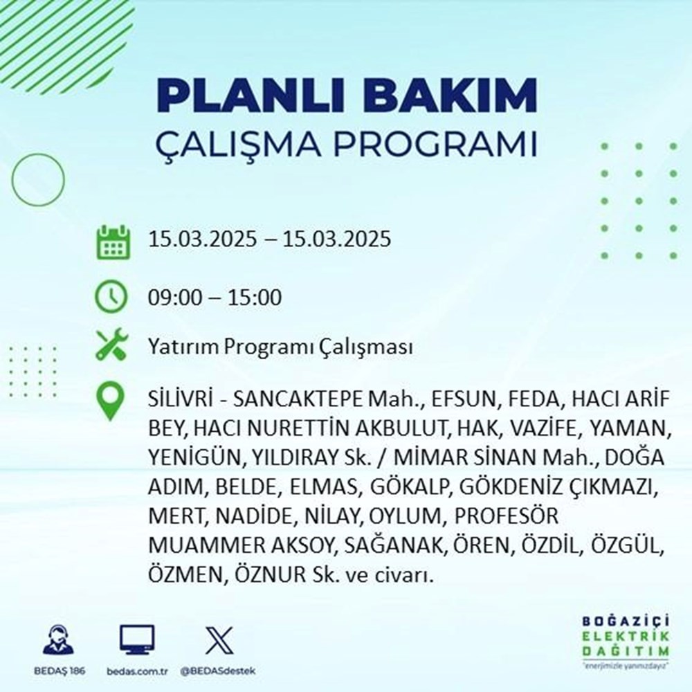 İstanbullular Alarmda: BEDAŞ'tan 8 Saatlik Kesinti Uyarısı! Sular Ne Zaman Durulacak? (15 Mart Kesinti Rehberi) 113
