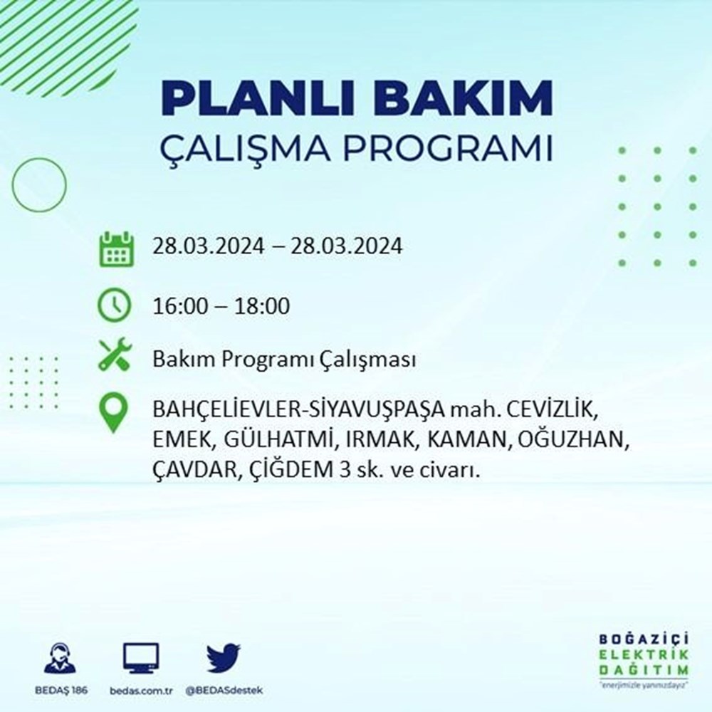 İstanbul'un 19 ilçesinde elektrik kesintisi: Elektrikler ne zaman gelecek? (28 Mart tarihli BEDAŞ kesinti programı) - 13