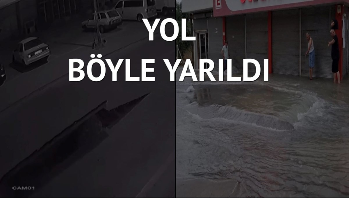 Su borusu patlayınca yol yarıldı