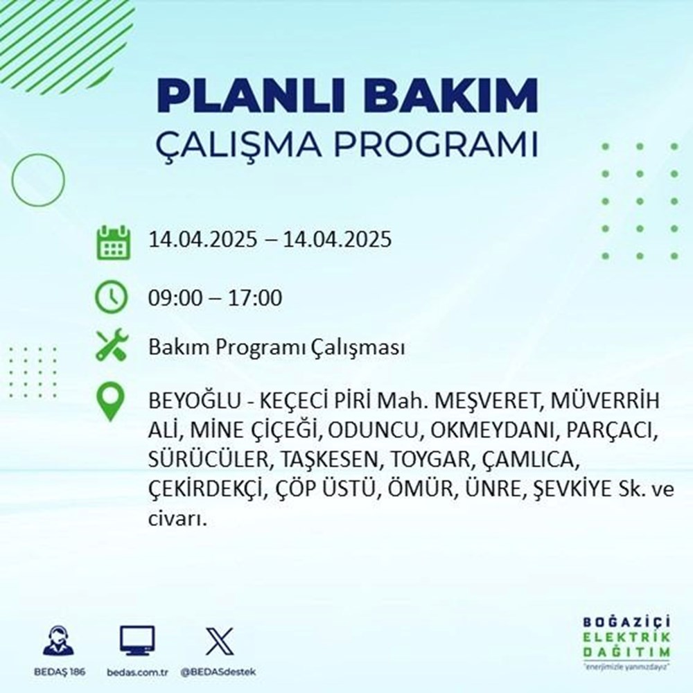 İstanbul'un 23 ilçesinde elektrik kesintisi: Elektrikler ne vakit gelecek? 9 saat sürecek (14 Nisan BEDAŞ kesinti programı) 110 l8FG at7jkiPAK2I 8fJ7Q