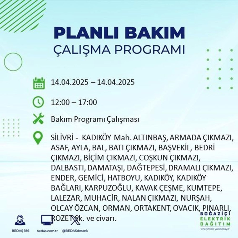 İstanbul'un 23 ilçesinde elektrik kesintisi: Elektrikler ne vakit gelecek? 9 saat sürecek (14 Nisan BEDAŞ kesinti programı) 166 lEGGF9Ys106dtms mLJthw
