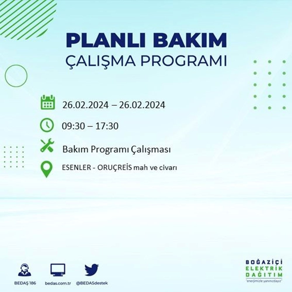 İstanbul'un 19 ilçesinde elektrik kesintisi: Elektrikler ne zaman gelecek? (26 Şubat BEDAŞ kesinti programı) - 35