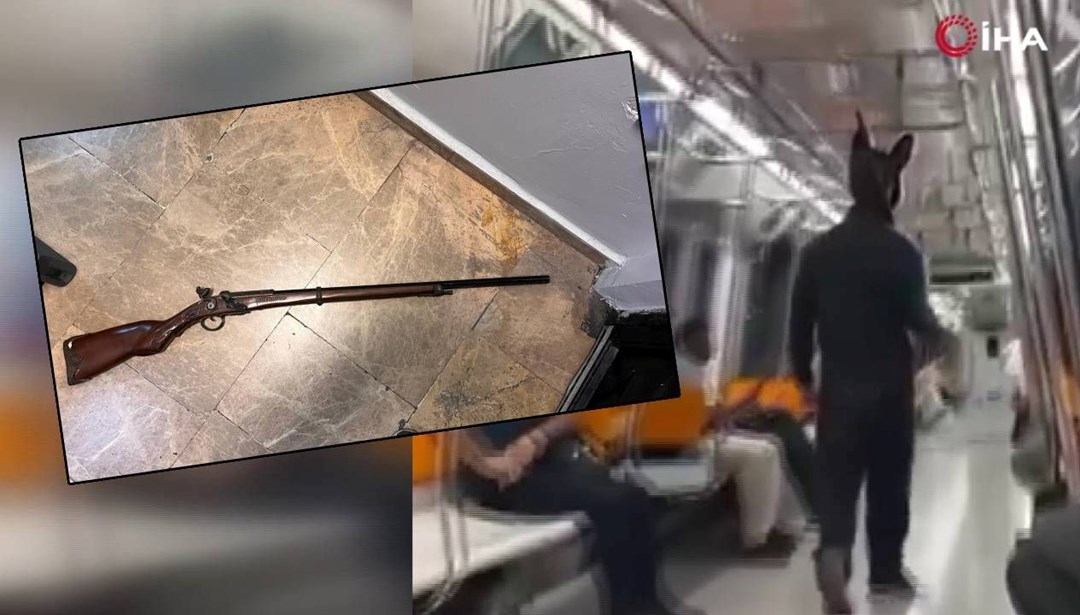 Üstünde tavşan kostümü, elinde tüfekle metroya bindi: Gözaltına alındı