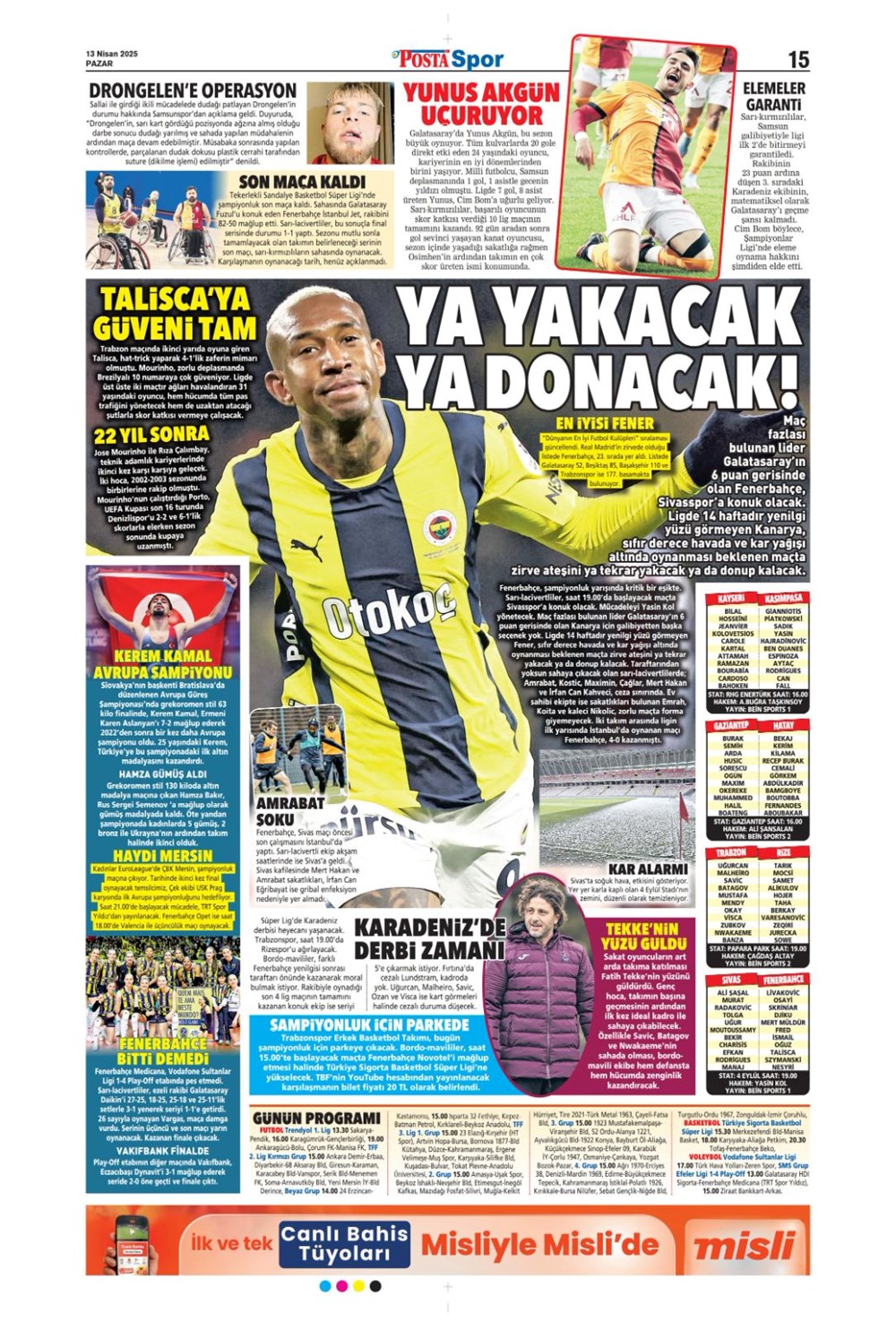 "Kartal ağır yaralı" (13 Nisan 2025 spor manşetleri) - 2