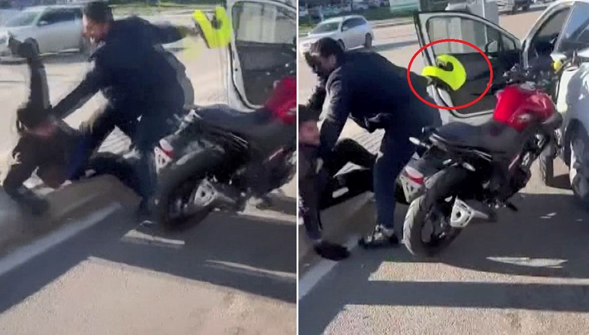 Motosikletliye kaskla saldıran sürücü tutuklandı