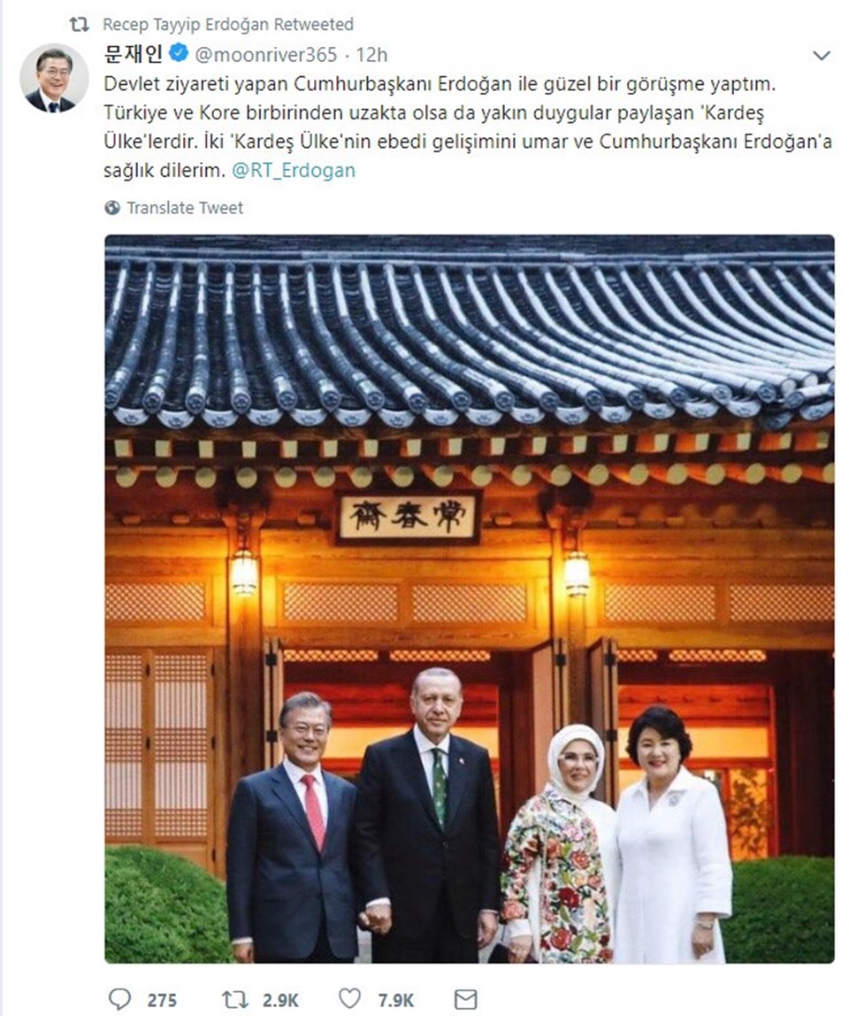 Erdoğan, Moon'un tweetini paylaştı - 1