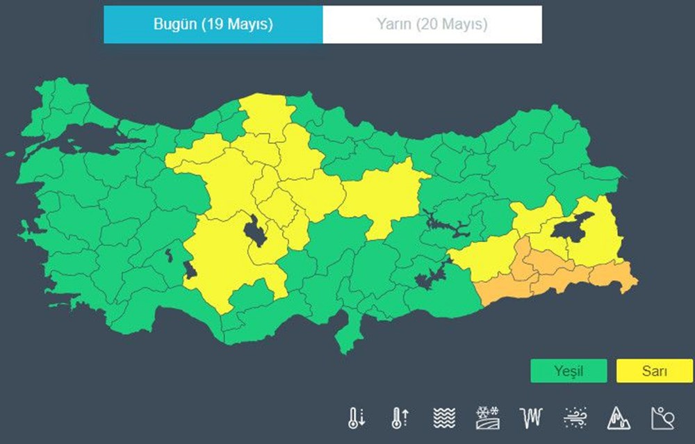 5 il için turuncu, 16 il için sarı kodlu uyarı: Toz taşınımı ve kuvvetli yağışlara dikkat (19 Mayıs 2023 hava durumu) - 3