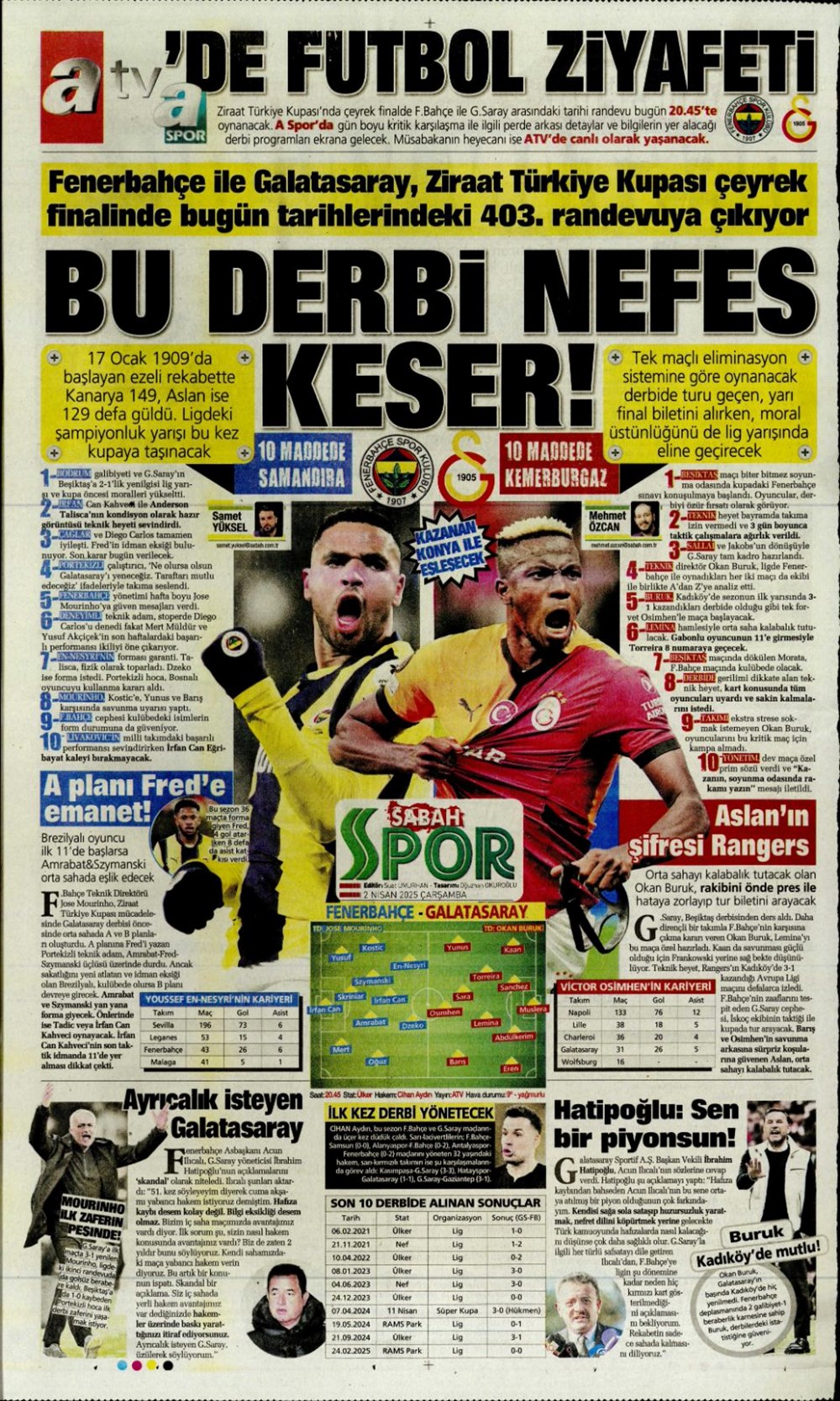 "Derbi bayramı" (2 Nisan 2025 spor manşetleri) - 24