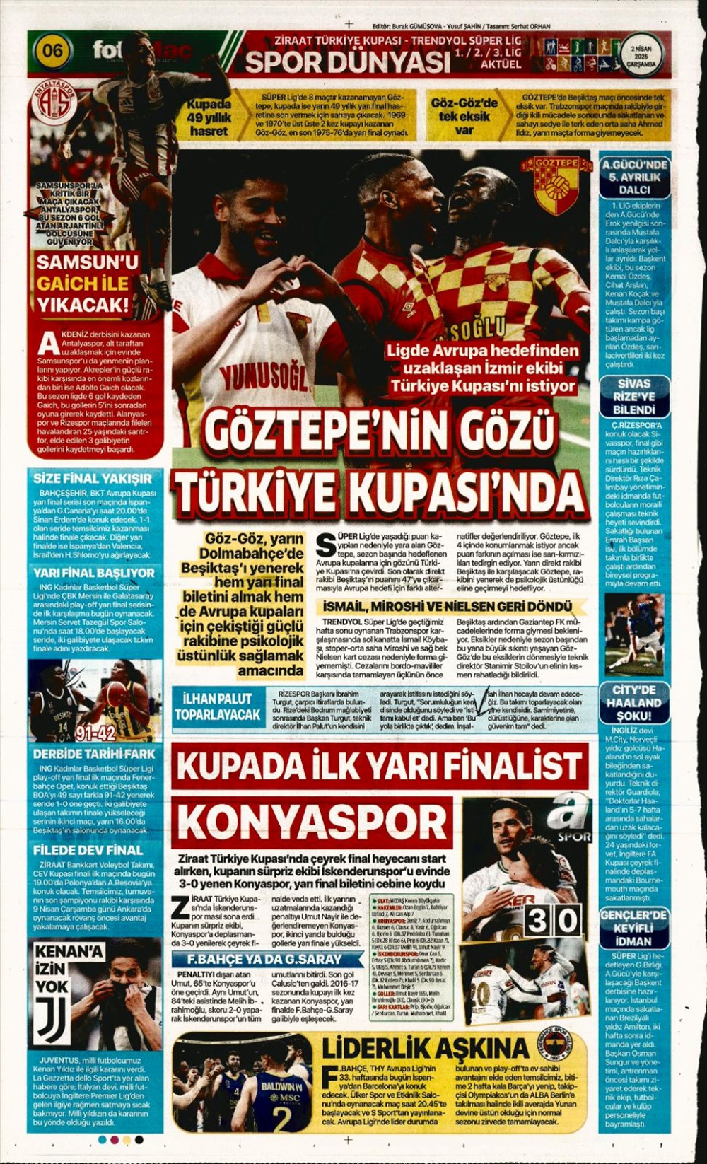 "Derbi bayramı" (2 Nisan 2025 spor manşetleri) - 5
