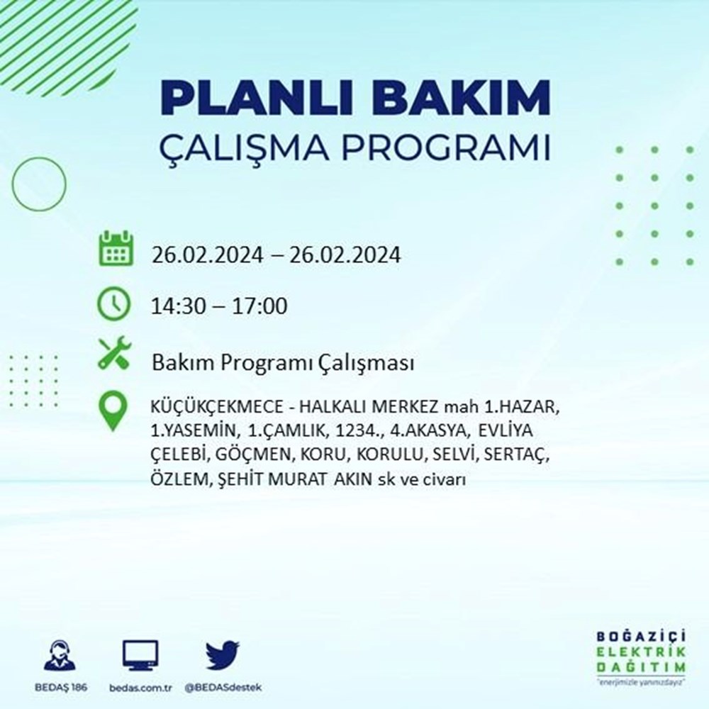 İstanbul'un 19 ilçesinde elektrik kesintisi: Elektrikler ne zaman gelecek? (26 Şubat BEDAŞ kesinti programı) - 48