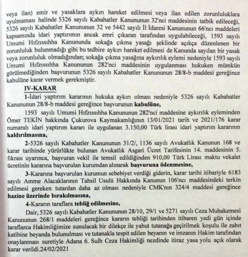Adana’da mahkeme 'sokağa çıkma kısıtlaması ihlali' cezasını iptal etti - 2