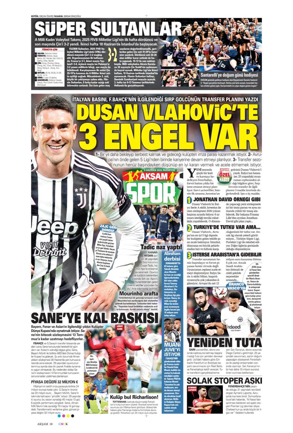 "Fener'den 3'lü transfer atağı" (9 Haziran 2025 spor manşetleri) - 1