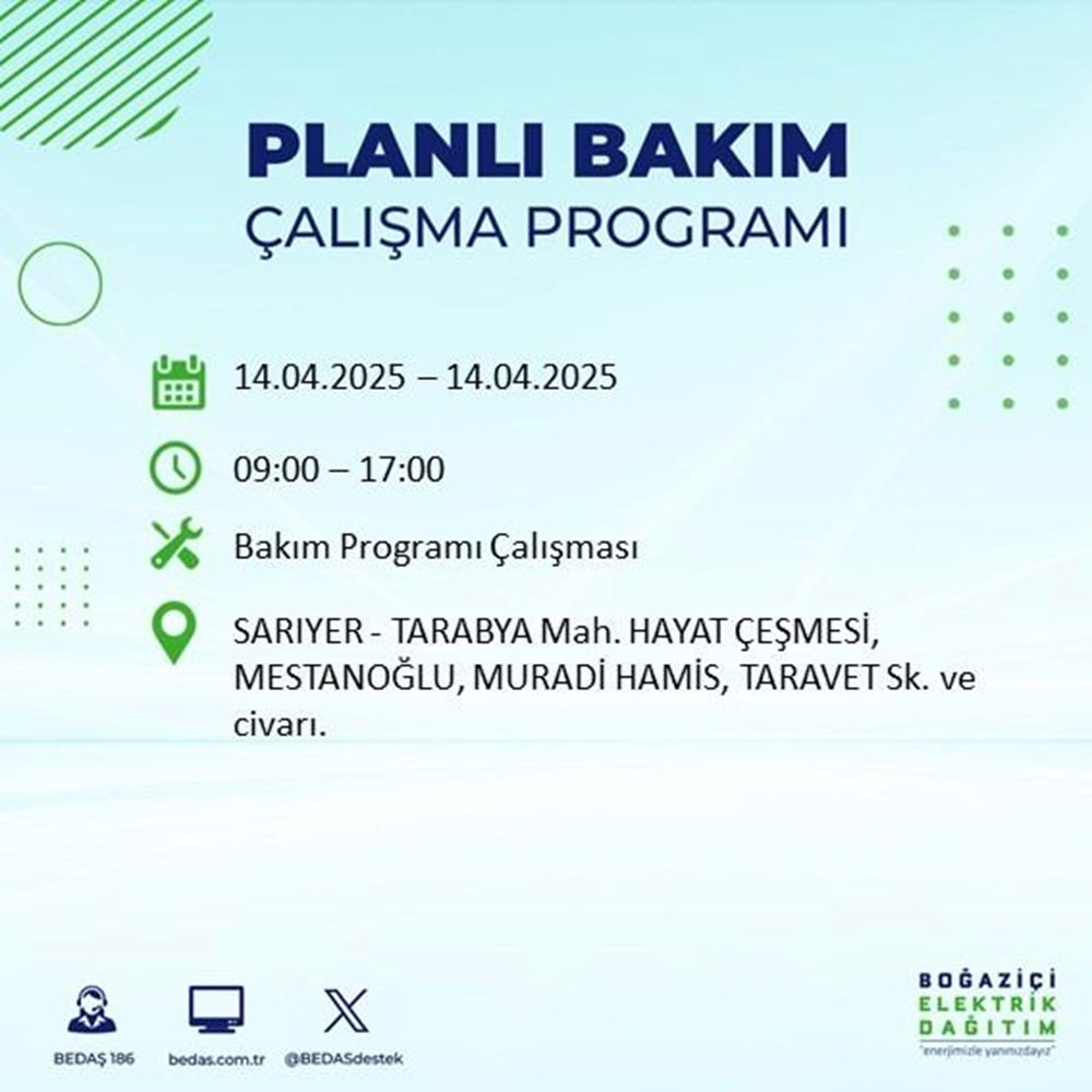 İstanbul'un 23 ilçesinde elektrik kesintisi: Elektrikler ne vakit gelecek? 9 saat sürecek (14 Nisan BEDAŞ kesinti programı) 156