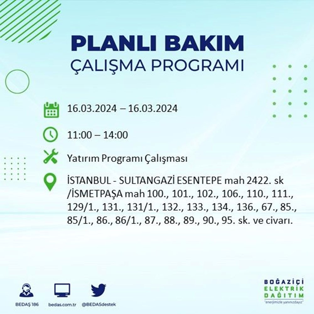 تركيا اليوم انقطاع التيار الكهربائي عن 10 مناطق في إسطنبول اليوم انقطاع التيار الكهربائي عن 10 مناطق بإسطنبول: متى تعود الكهرباء؟ أعلن BEDAŞ - 18