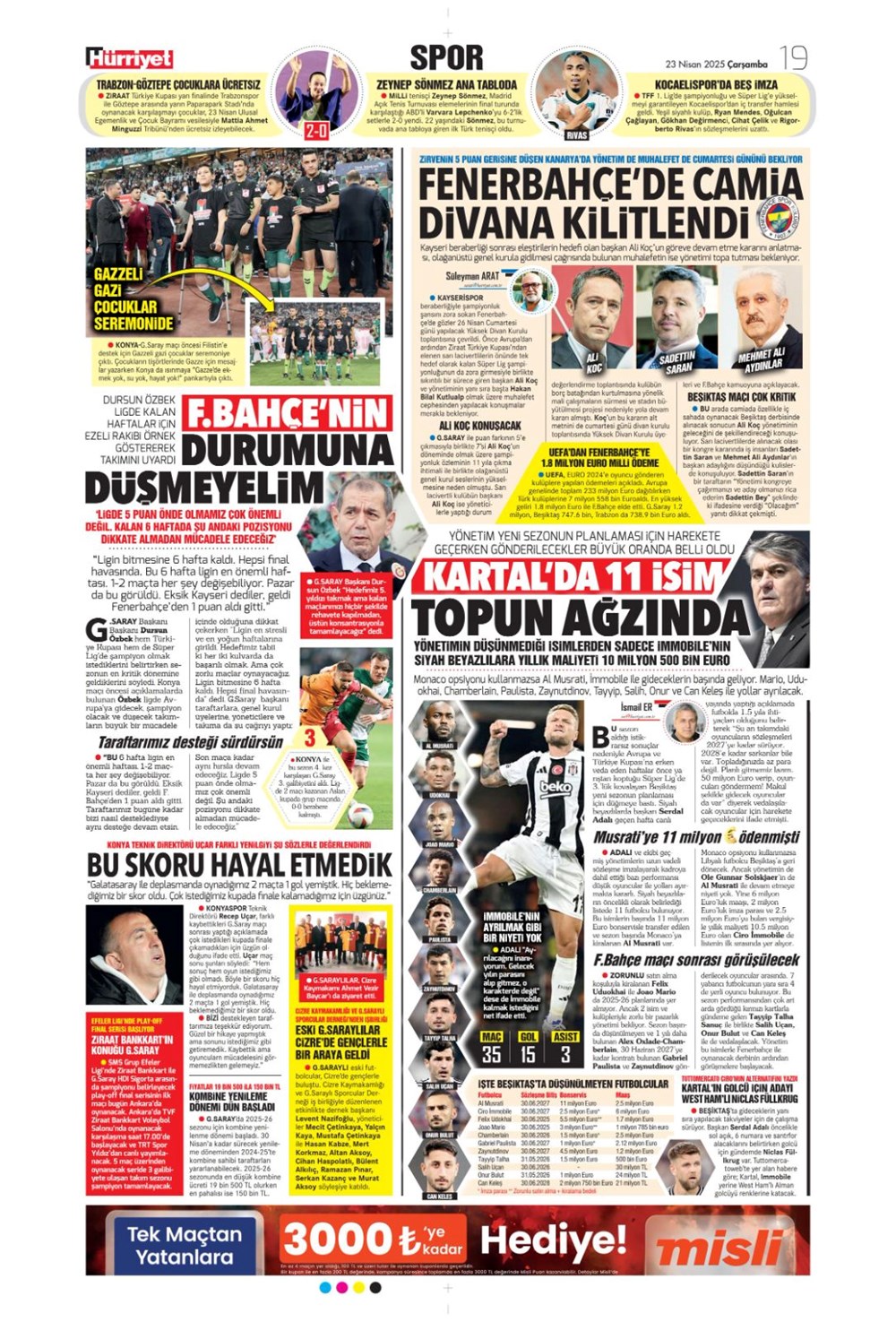 "Aslan finale kükredi" (23 Nisan 2025 spor manşetleri) - 22