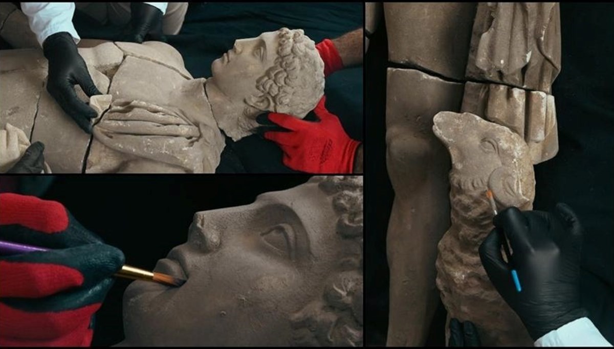 Aspendos Antik Kenti'ndeki kazılarda Hermes heykeli bulundu