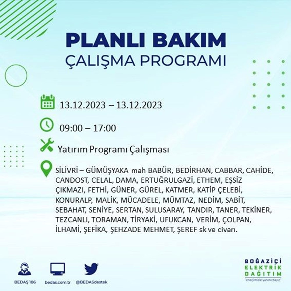 İstanbul'un 20 ilçesinde elektrik kesintisi: Elektrikler ne zaman gelecek? (13 Aralık BEDAŞ kesinti programı) - 32