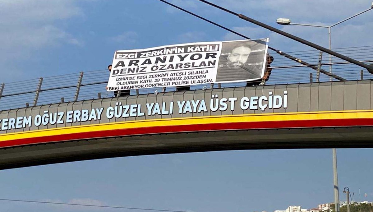 Üst geçide asılan pankartla Ezgi'nin katilini arıyorlar Üst geçide asılan pankartla Ezgi'nin katilini arıyorlar