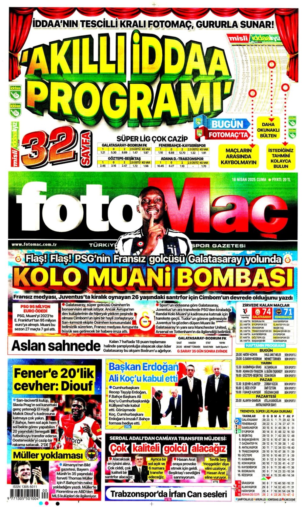 "Kolo Muani bombası" (18 Nisan 2025 spor manşetleri) - 1