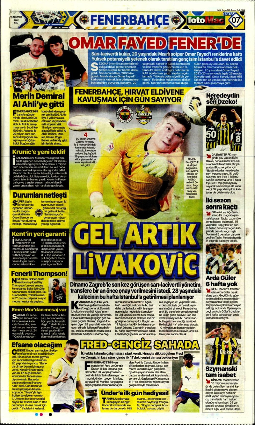 "Aslan'ın tur günü" | 15 Ağustos 2023 spor manşetleri - 8