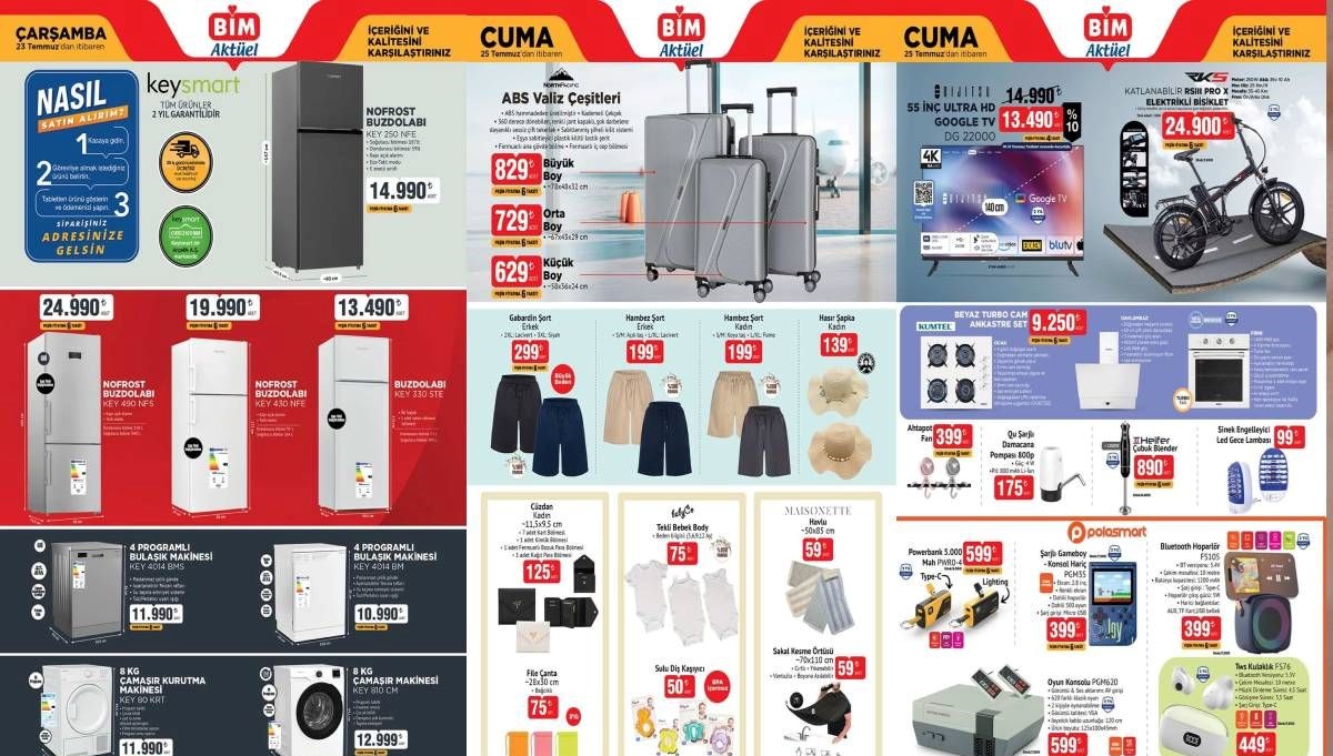 BİM Aktüel Kataloğu 22-25 Temmuz 2025: BİM’de cuma günü valiz çeşitleri, ankastre set, merdiven, çubuk blender ve kulaklık satışa çıkıyor