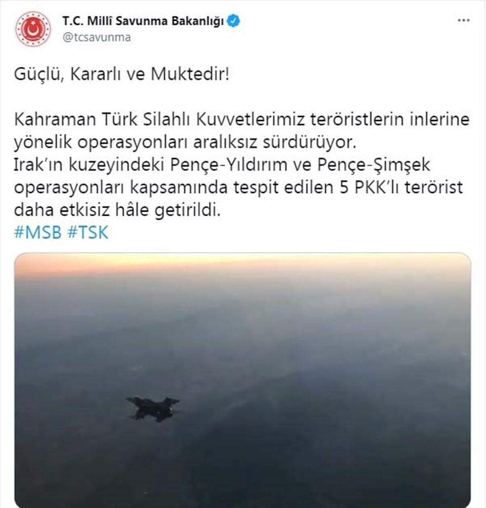 MSB: Irak'ın kuzeyinde 5 PKK'lı etkisiz hale getirildi - 1