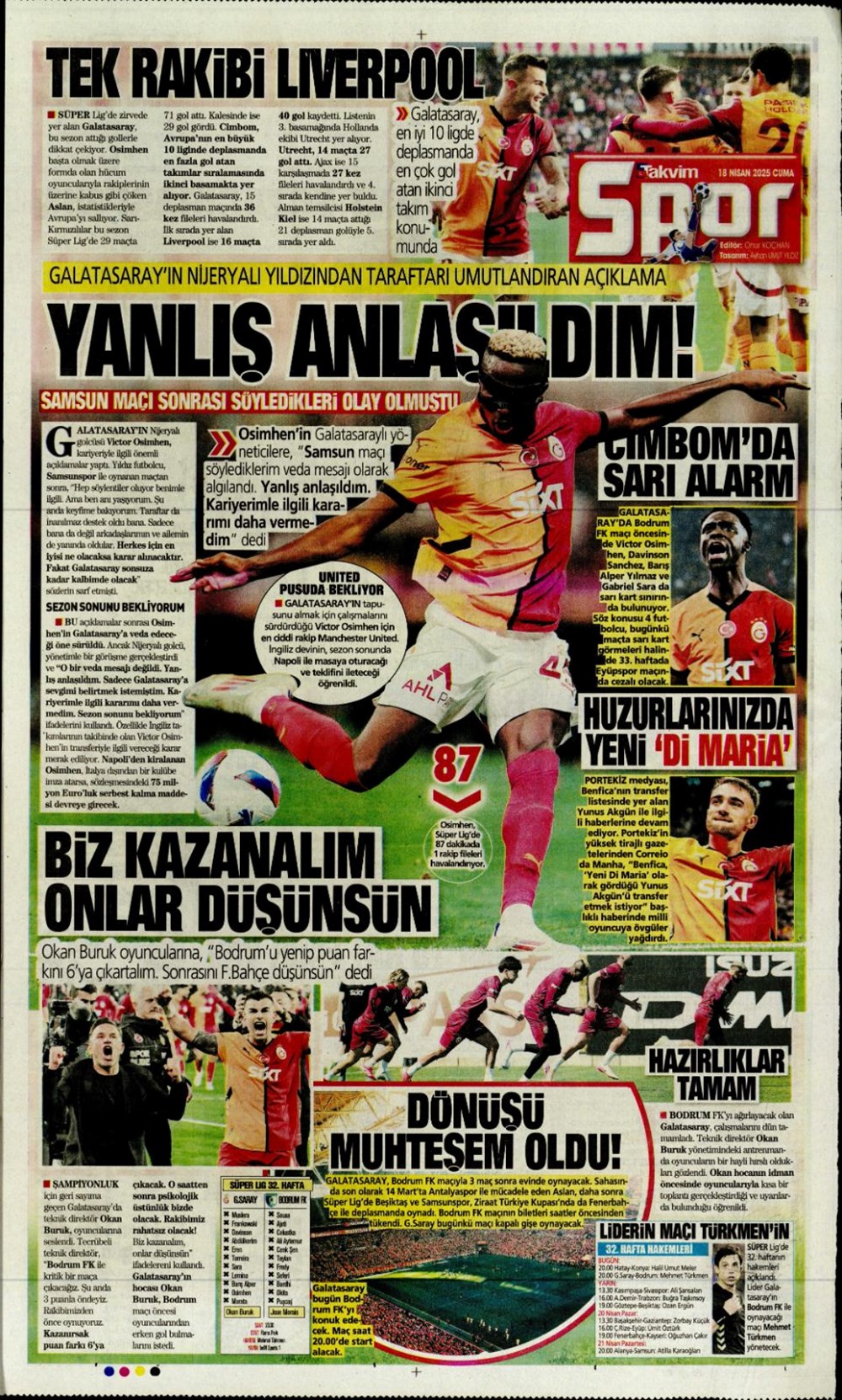 "Kolo Muani bombası" (18 Nisan 2025 spor manşetleri) - 28