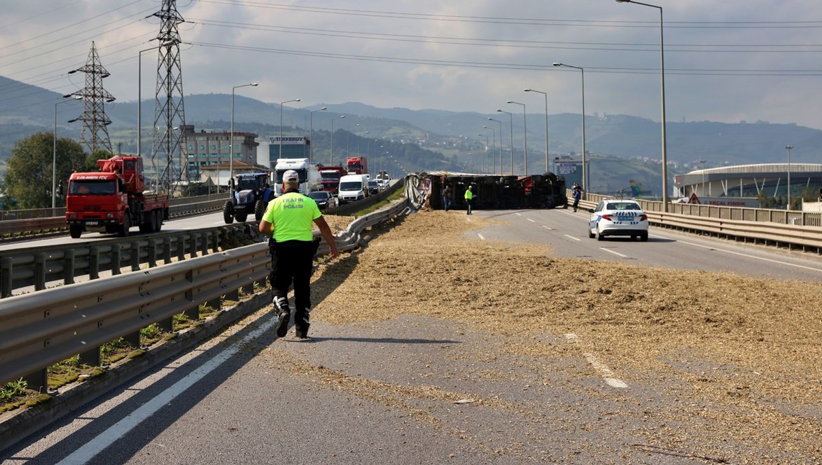 Şoförü arı soktu, TIR devrildi: Sürücü yaralandı, yol trafiğe kapandı