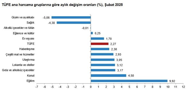 Aylık bazda en yüksek fiyat artışı eğitimde gerçekleşti (Kaynak: TÜİK)
