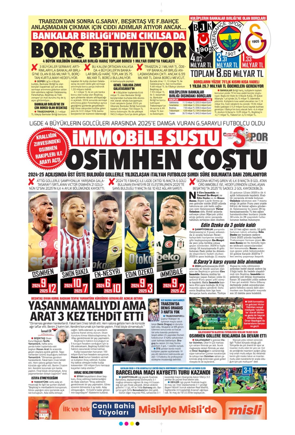 "Kim Min-Jae harekatı" (16 Nisan 2025 spor manşetleri) - 17
