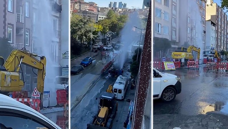 Kağıthane’de boru patladı: Tazyikli su metrelerce havaya yükseldi