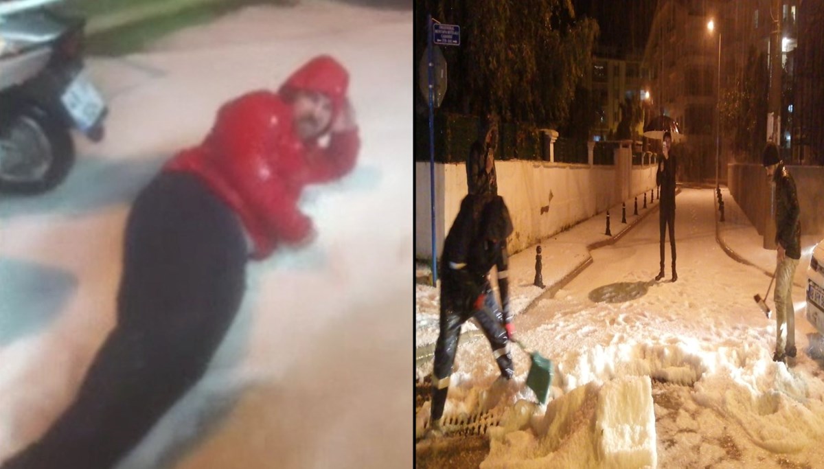 Marmaris’e dolu yağdı: Her yer bembeyaz oldu