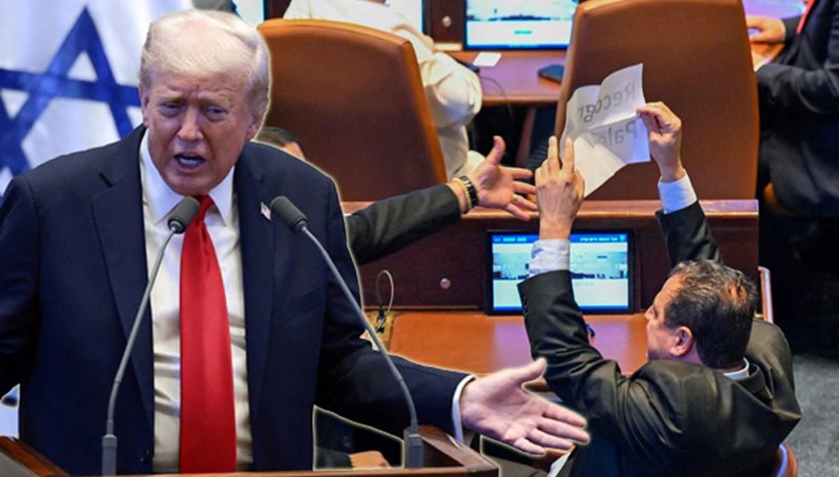 İsrail meclisinde Trump'a soykırım protestosu: Konuşurken İsrail meclisinde Trump'a soykırım protestosu: Konuşurken