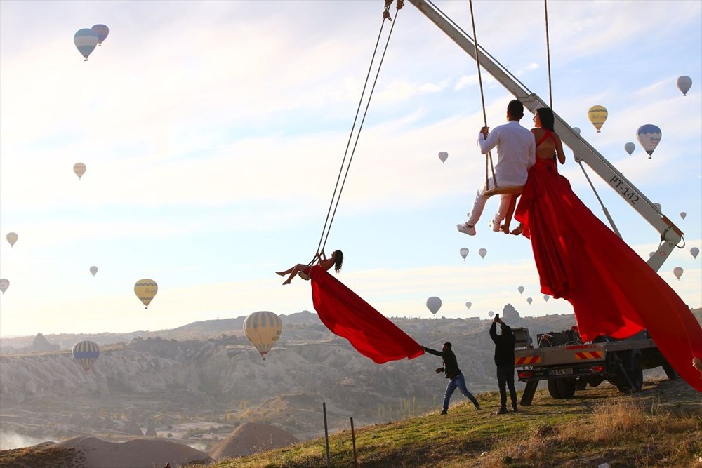 Kapadokya'da fotoraf merakllarnn yeni tutkusu 'vinte salncak'
