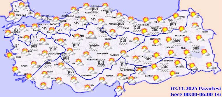 Yarın yurdun büyük bölümünde sis ve pus etkili olacak.