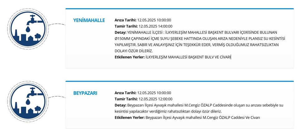 ASKİ 12 Mayıs su kesintisi: Ankara'da sular ne zaman gelecek? - 1