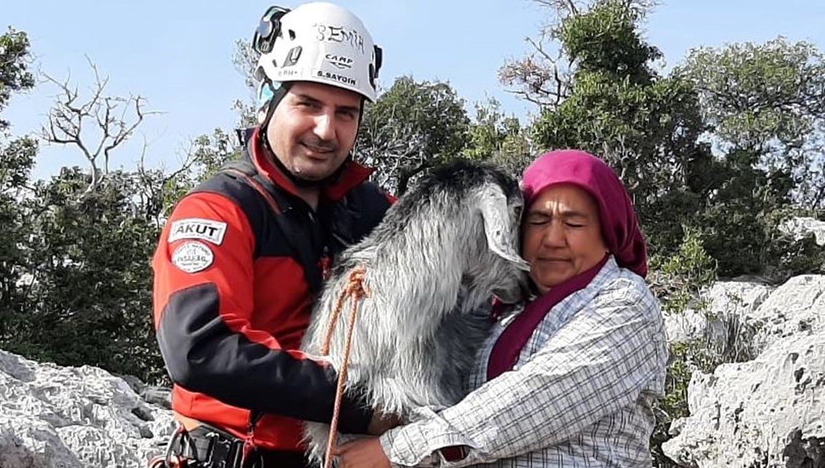 Mersin'de uçurumda mahsur kalan keçiler kurtarıldı