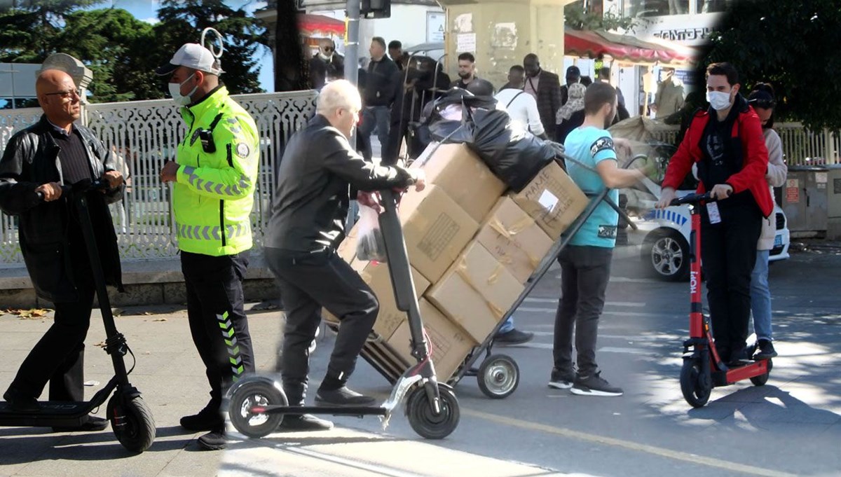 Kaldırımdan giden, yük taşıyan scooter kullanıcılarına ceza yağdı