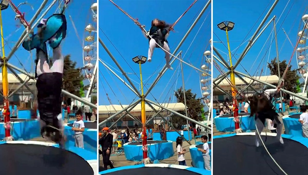 Lunaparkta korku dolu anlar: Trambolinin kemeri açıldı, dakikalarca savruldu