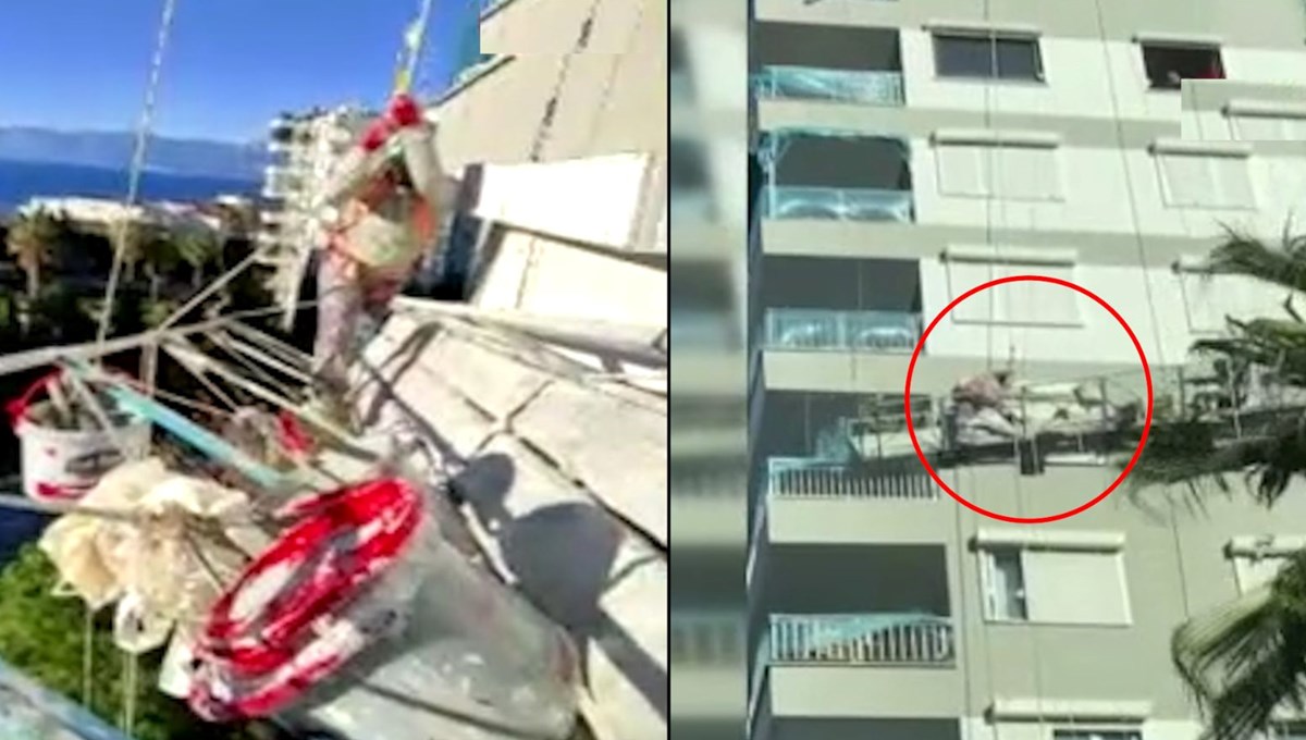 İki işçinin iskelede ölüm kalım mücadelesi